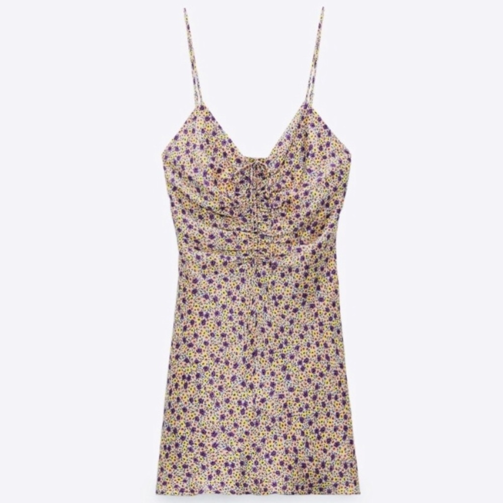 Zara Yellow Floral Mini Dress with Purple Accents